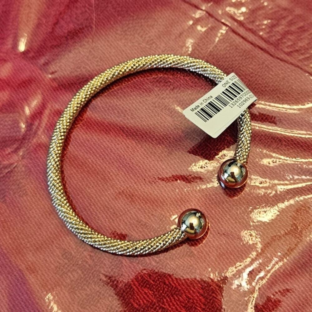 Banana Republic Gold Silver Two Tone Twisted Mesh Ball Cuff Bracelet NWT